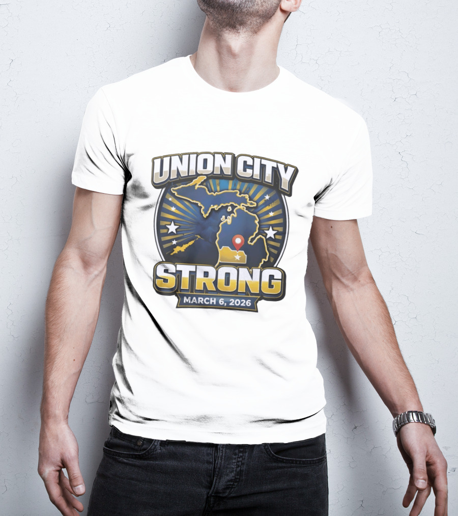 Union City Strong March 6 2026 Michigan Map Stars Location Pin T-Shirt