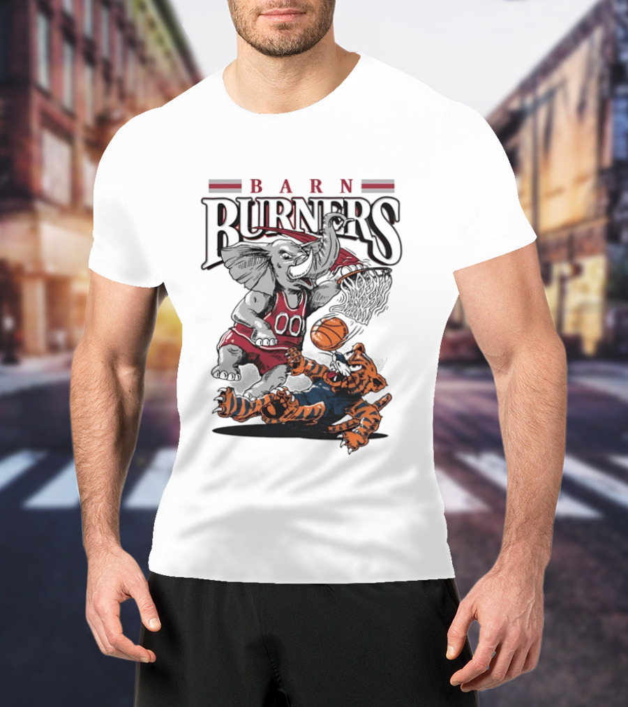 Barn Burners Alabama Crimson Tide Vs Auburn Tigers Basketball Showdown T-Shirt