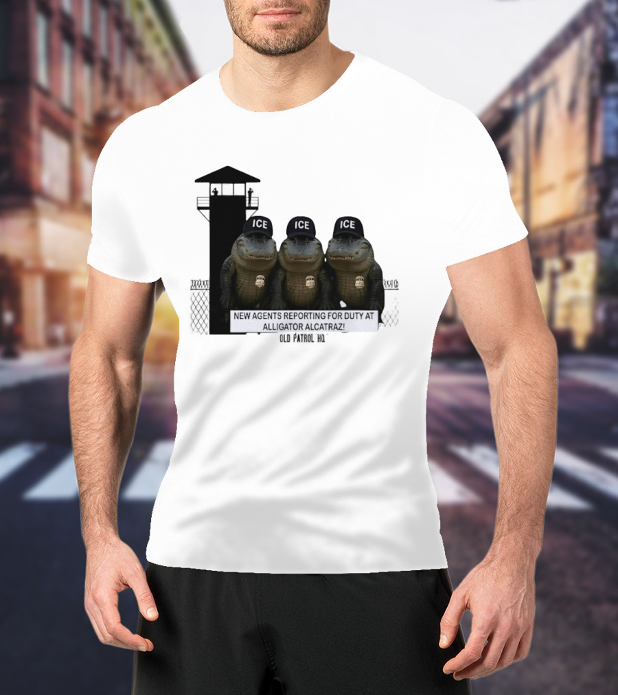 Alligator Alcatraz ICE Agents Guarding Prison Tower Scene T-Shirt