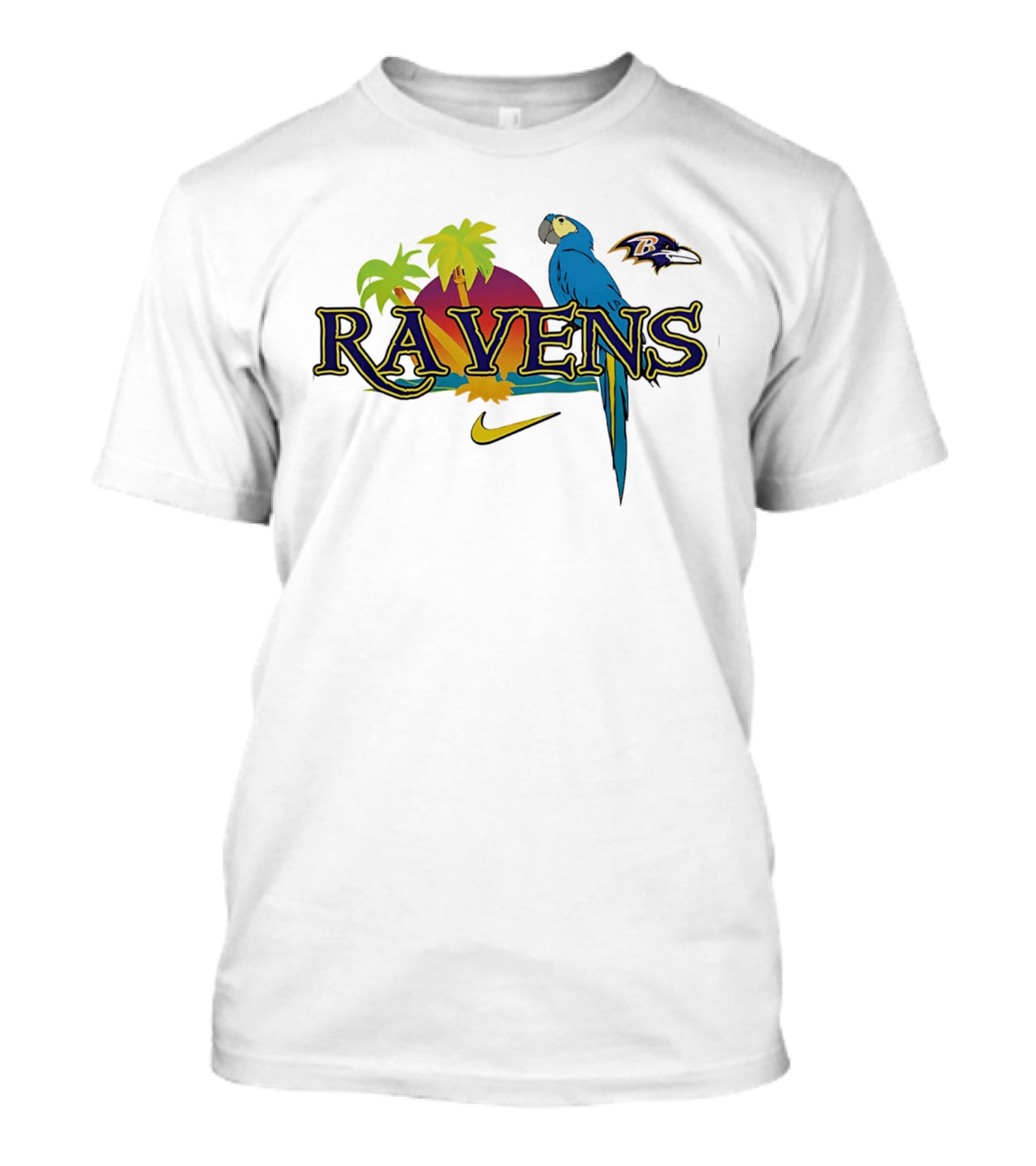 Baltimore Ravens Tropical Parrot Sunset Logo Nike T-Shirt