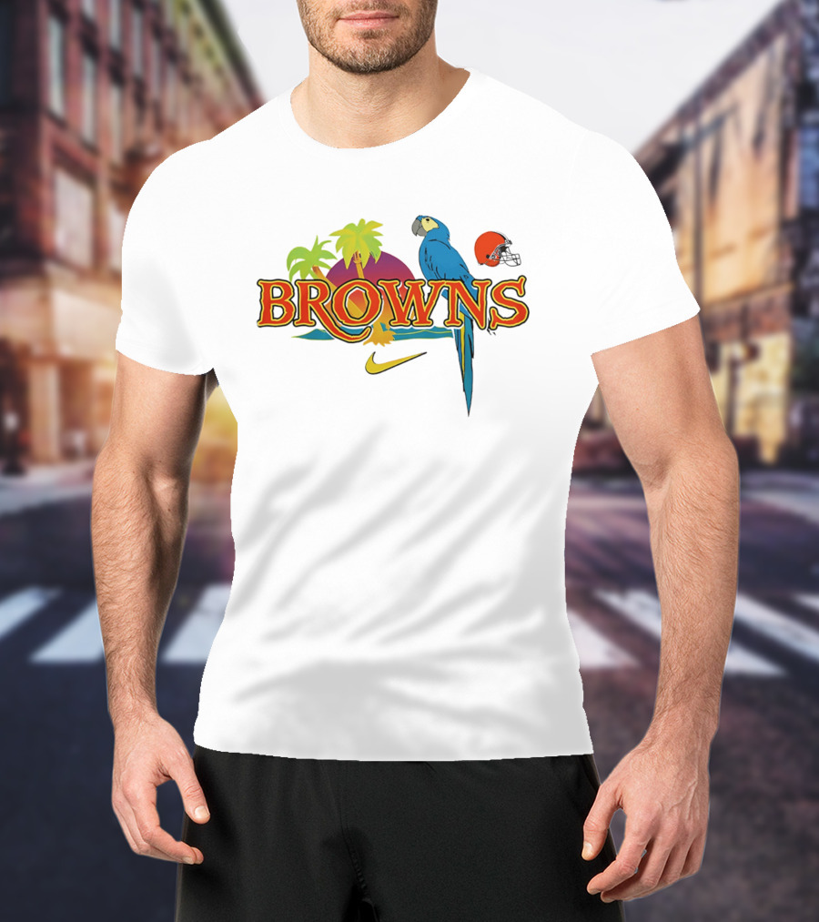 Browns Tropical Parrot Nike Cleveland Football Helmet T-Shirt
