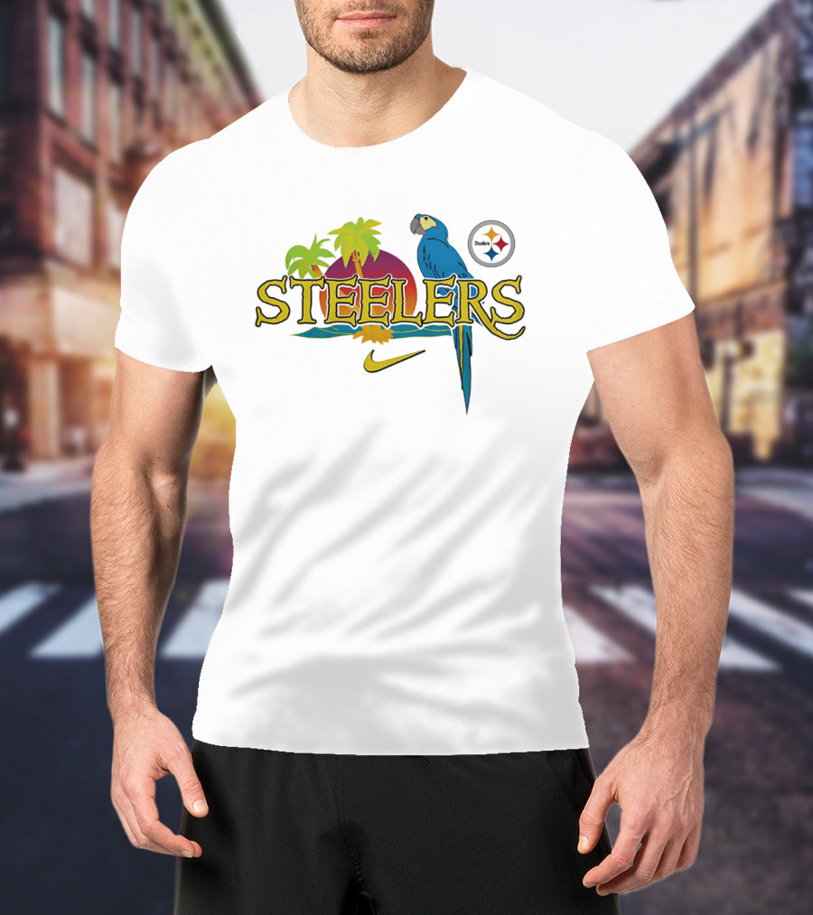 Pittsburgh Steelers Tropical Parrot Palm Trees Sunset It's 5 O' Somewhere T-Shirt