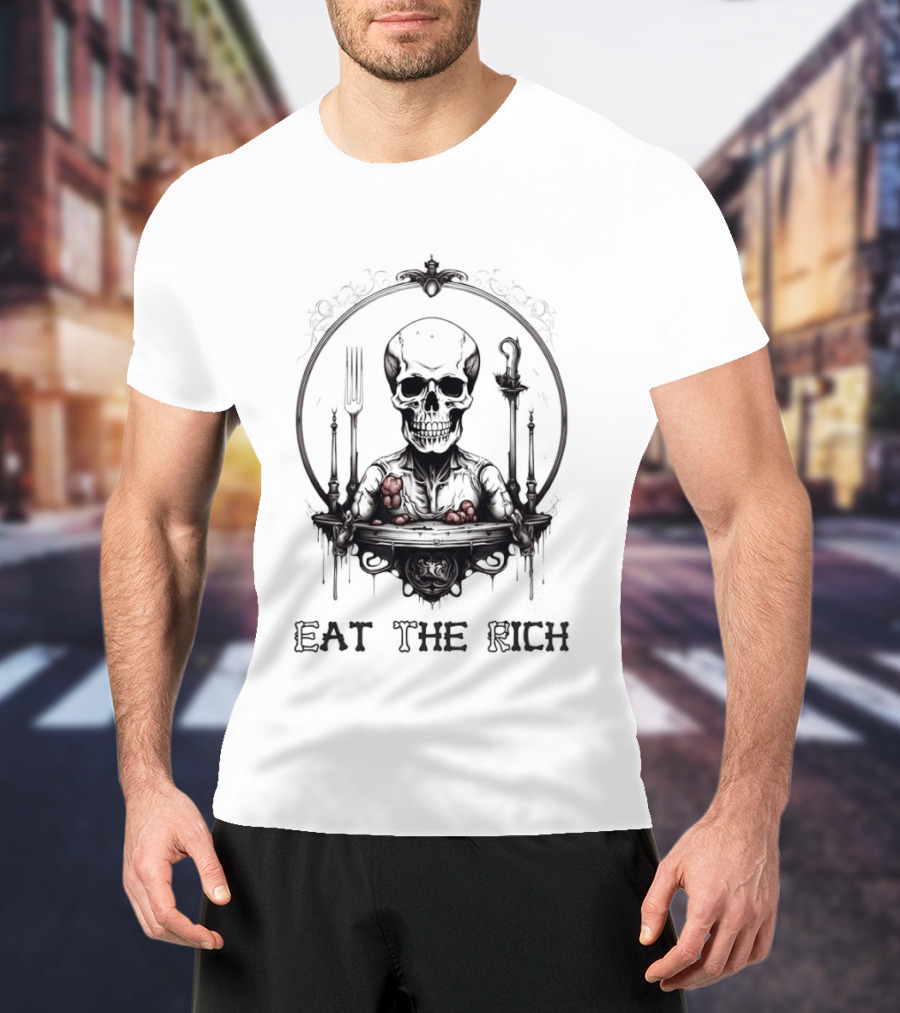 Skeleton Eat The Rich Gothic Skeleton With Cutlery Noir T-Shirt