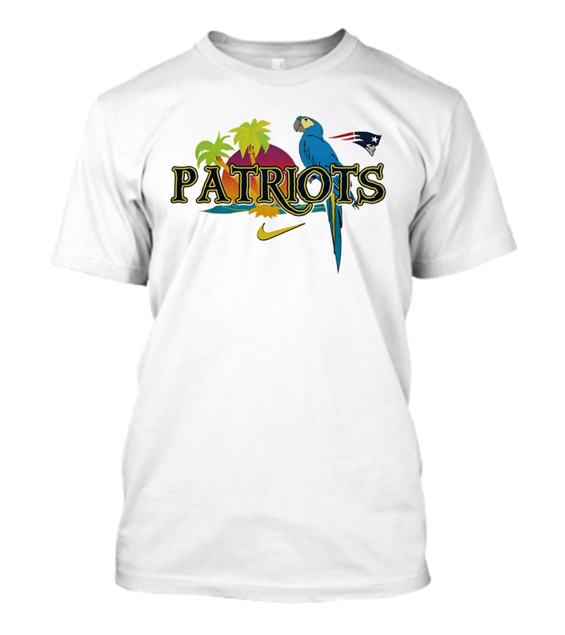 New England Patriots Tropical Parrot Sunset Nike Sports Fan T-Shirt