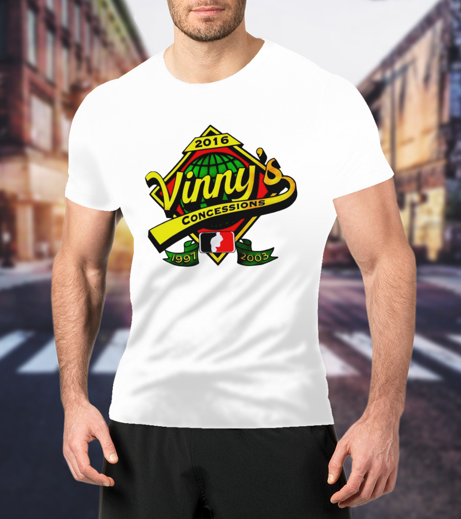 Vinny's Concessions 1997 2003 2016 Globe Ribbon T-Shirt