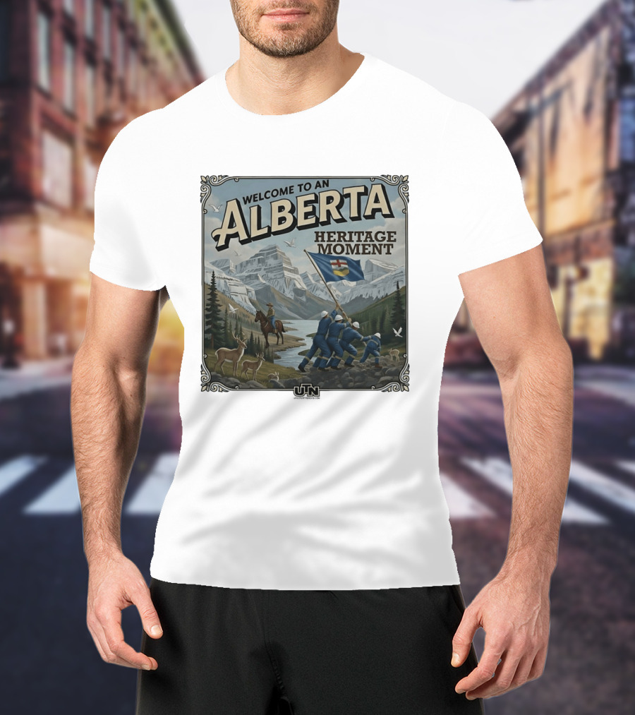 Welcome To An Alberta Heritage Moment Iwo Jima Inspired Rockies Scene T-Shirt