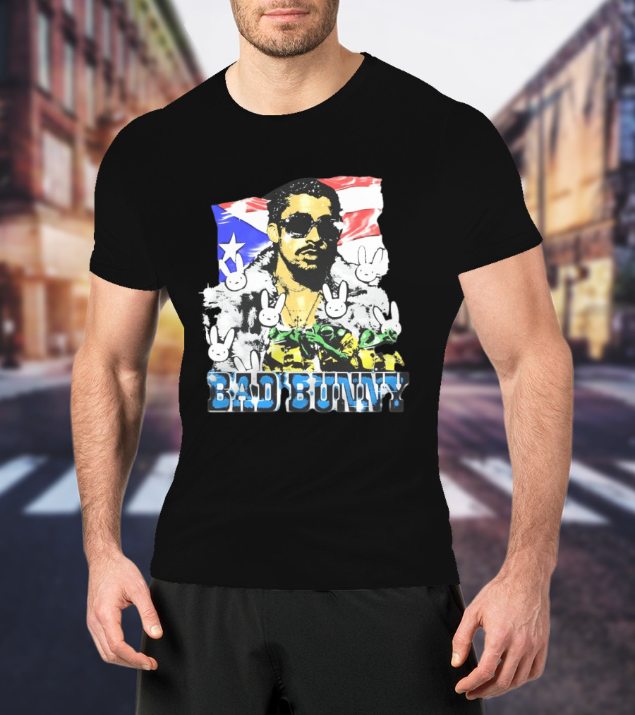 Bad Bunny Puerto Rican Flag Bunny Icon Latin Music T-Shirt
