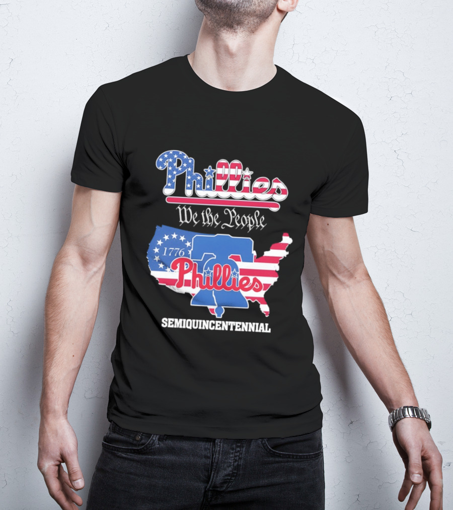 Philadelphia Phillies 1776 We The People Semiquincentennial USA Map Liberty Bell T-Shirt