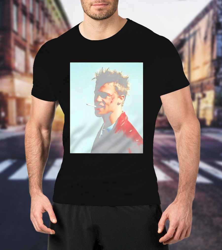 Brad Pitt Fight Club Smoking Tyler Durden Red Jacket Iconic Image T-Shirt
