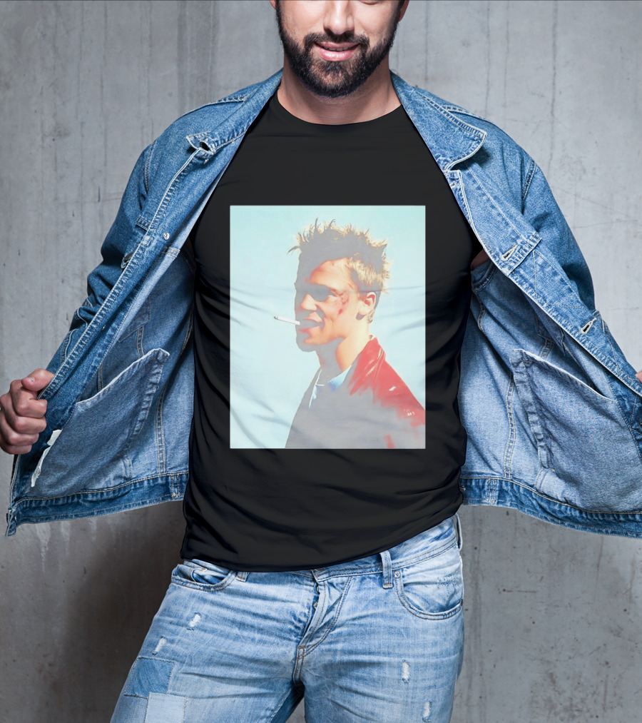 Brad Pitt Fight Club Smoking Tyler Durden Red Jacket Iconic Image T-Shirt