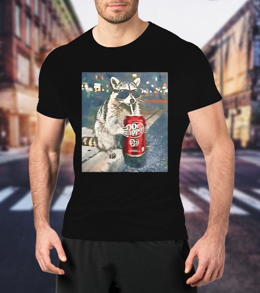 Raccoon Drinking Dr Pepper Meme Funny Soda Animal T-Shirt
