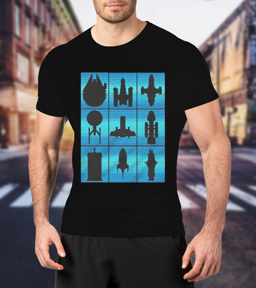 Interstellar Travelers Spaceship Silhouettes Sci Fi T-Shirt