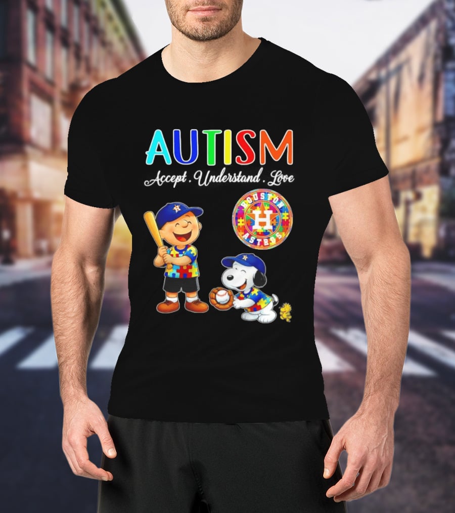 Autism Accept Understand Love Charlie Brown Snoopy Houston Astros MLB T-Shirt