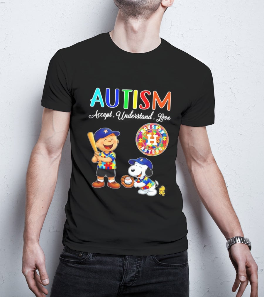 Autism Accept Understand Love Charlie Brown Snoopy Houston Astros MLB T-Shirt