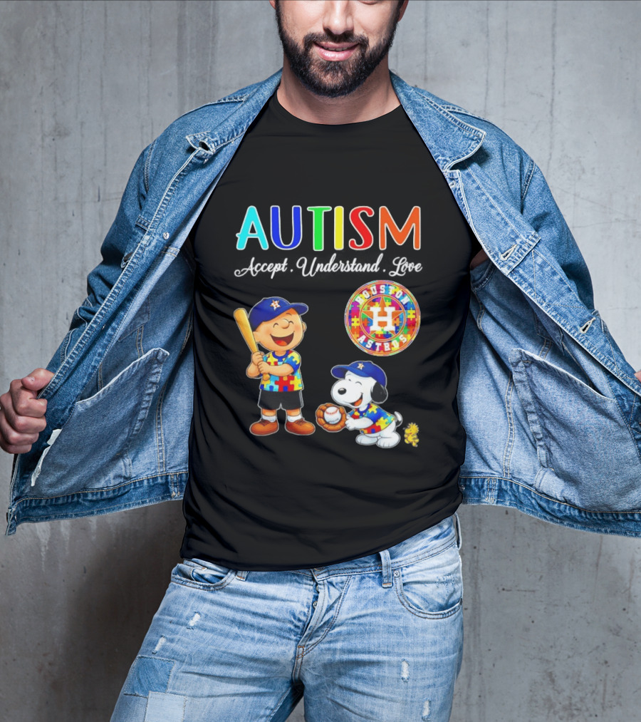 Autism Accept Understand Love Charlie Brown Snoopy Houston Astros MLB T-Shirt