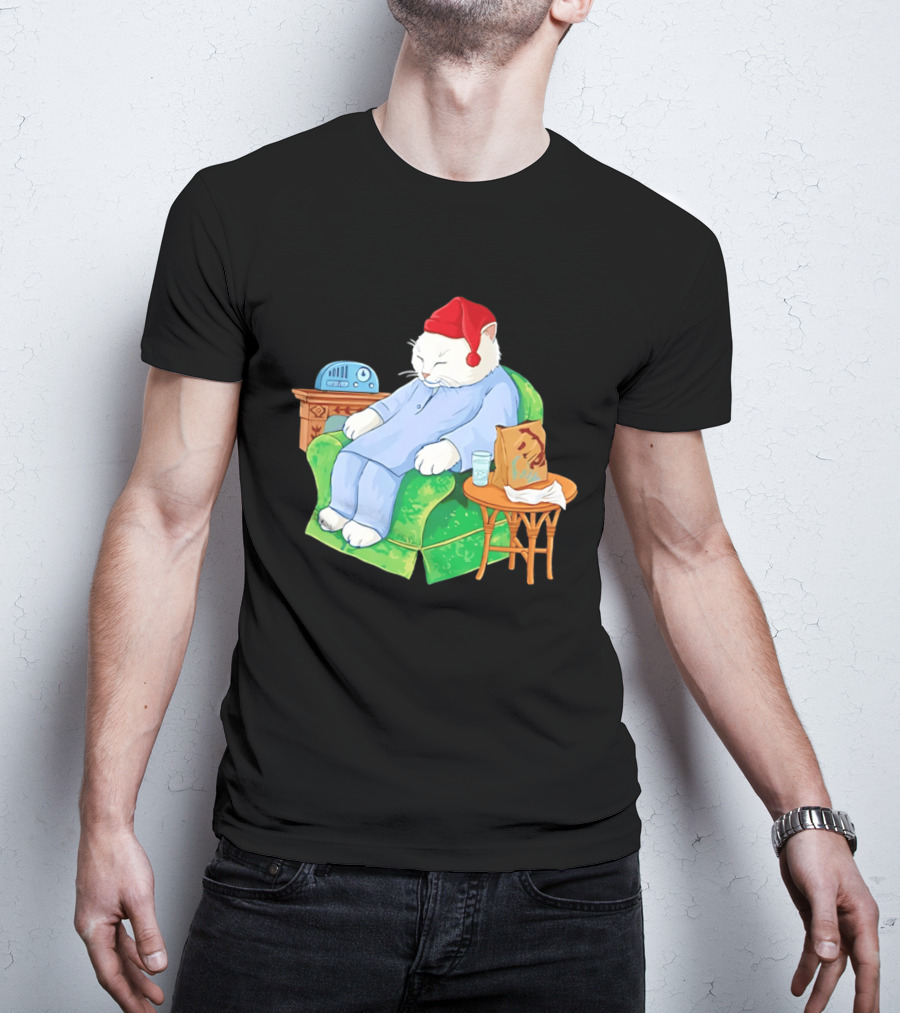 Sleepytime Cat Cartoon Cozy Scene With Tacos T-Shirt