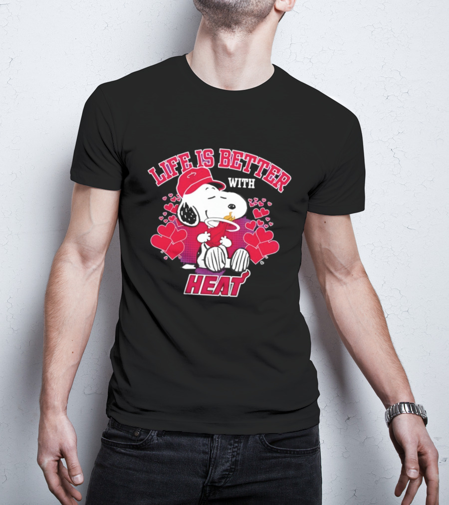 Life Is Better With Heat Snoopy Miami Heat Hearts T-Shirt