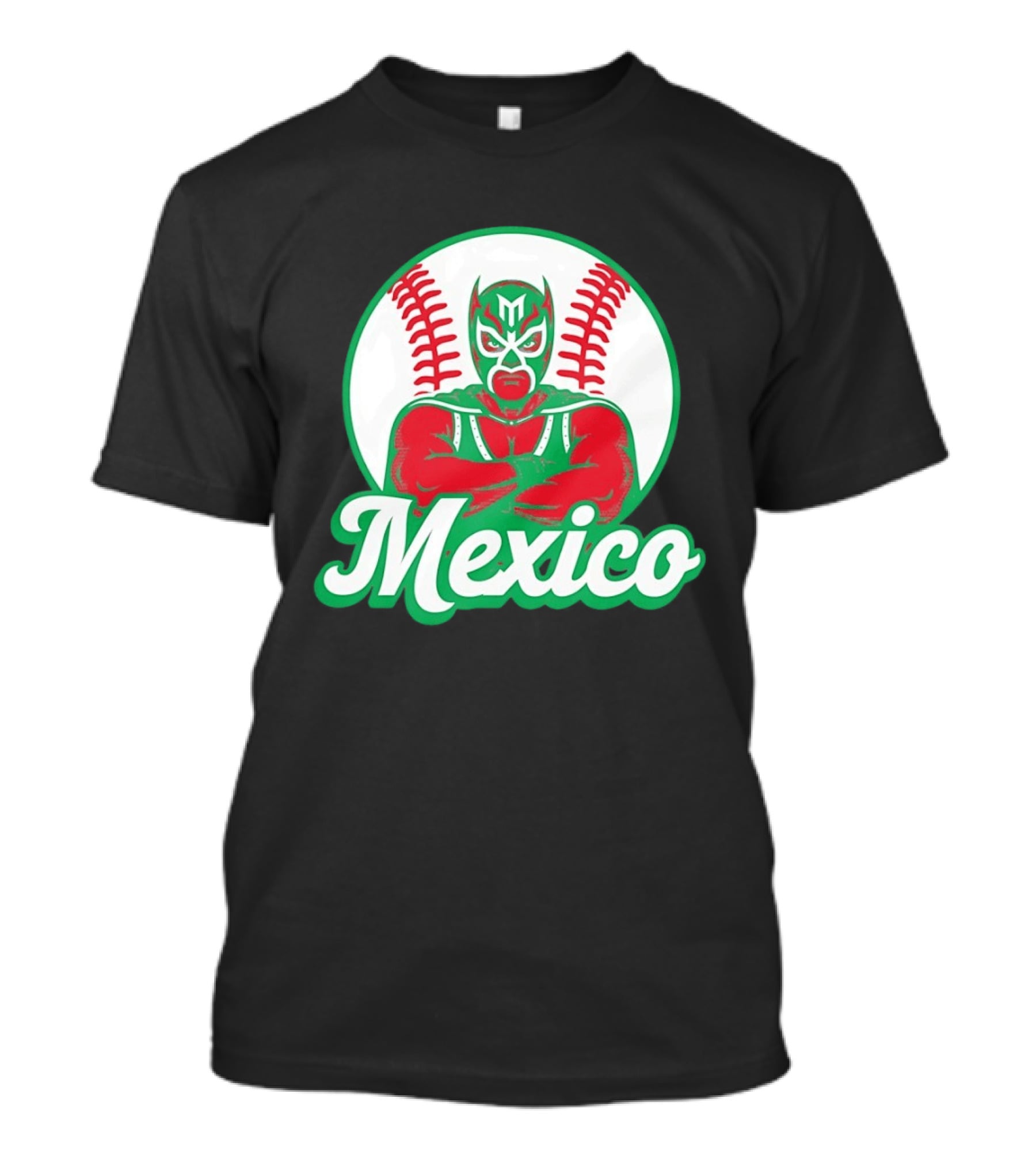 Mexico Luchador Baseball Mask Icon With Arms Crossed In Front Of Baseball Stitch T-Shirt