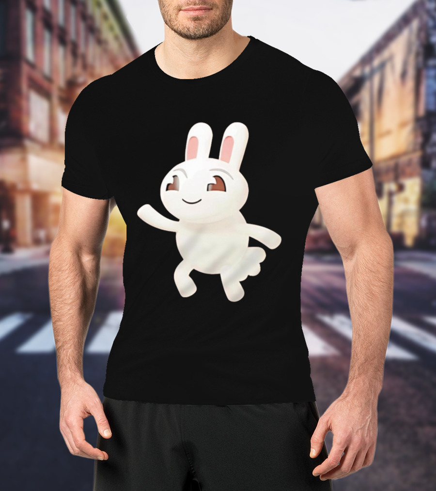Cartoon Rabbit Waving Happy Bunny Character Cute Playful Pose T-Shirt