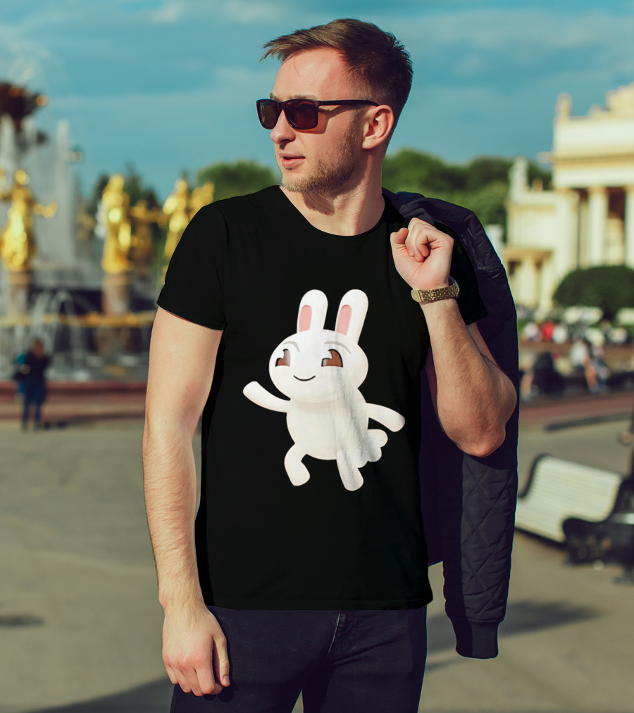 Cartoon Rabbit Waving Happy Bunny Character Cute Playful Pose T-Shirt
