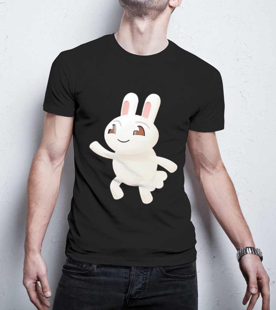 Cartoon Rabbit Waving Happy Bunny Character Cute Playful Pose T-Shirt
