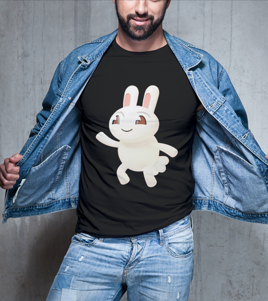 Cartoon Rabbit Waving Happy Bunny Character Cute Playful Pose T-Shirt