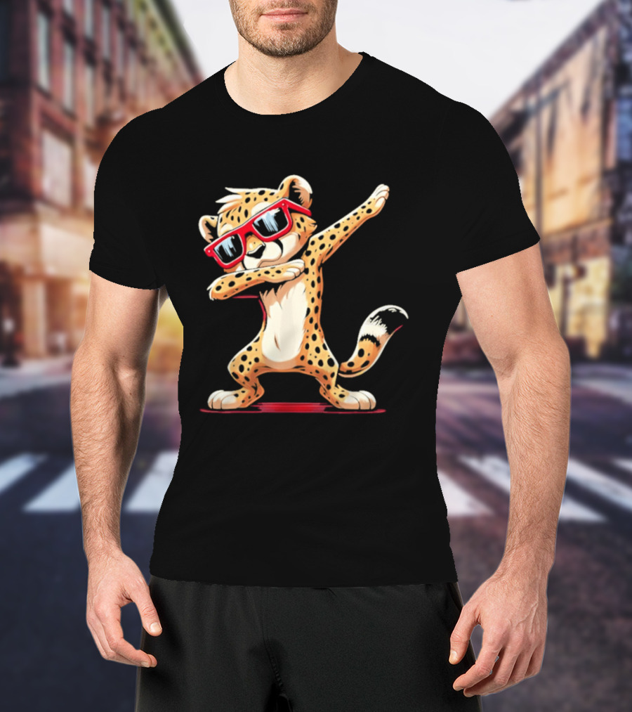 Cheetah Dabbing With Red Sunglasses Animal Pose T-Shirt