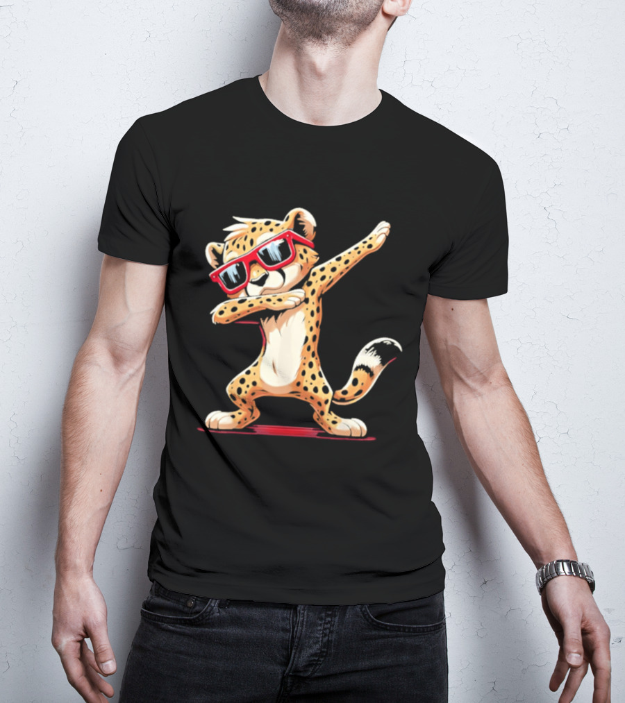 Cheetah Dabbing With Red Sunglasses Animal Pose T-Shirt