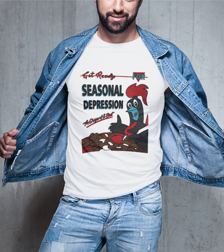 Get Ready For Seasonal Depression Rooster Cereal Red Black Cartoon T-Shirt