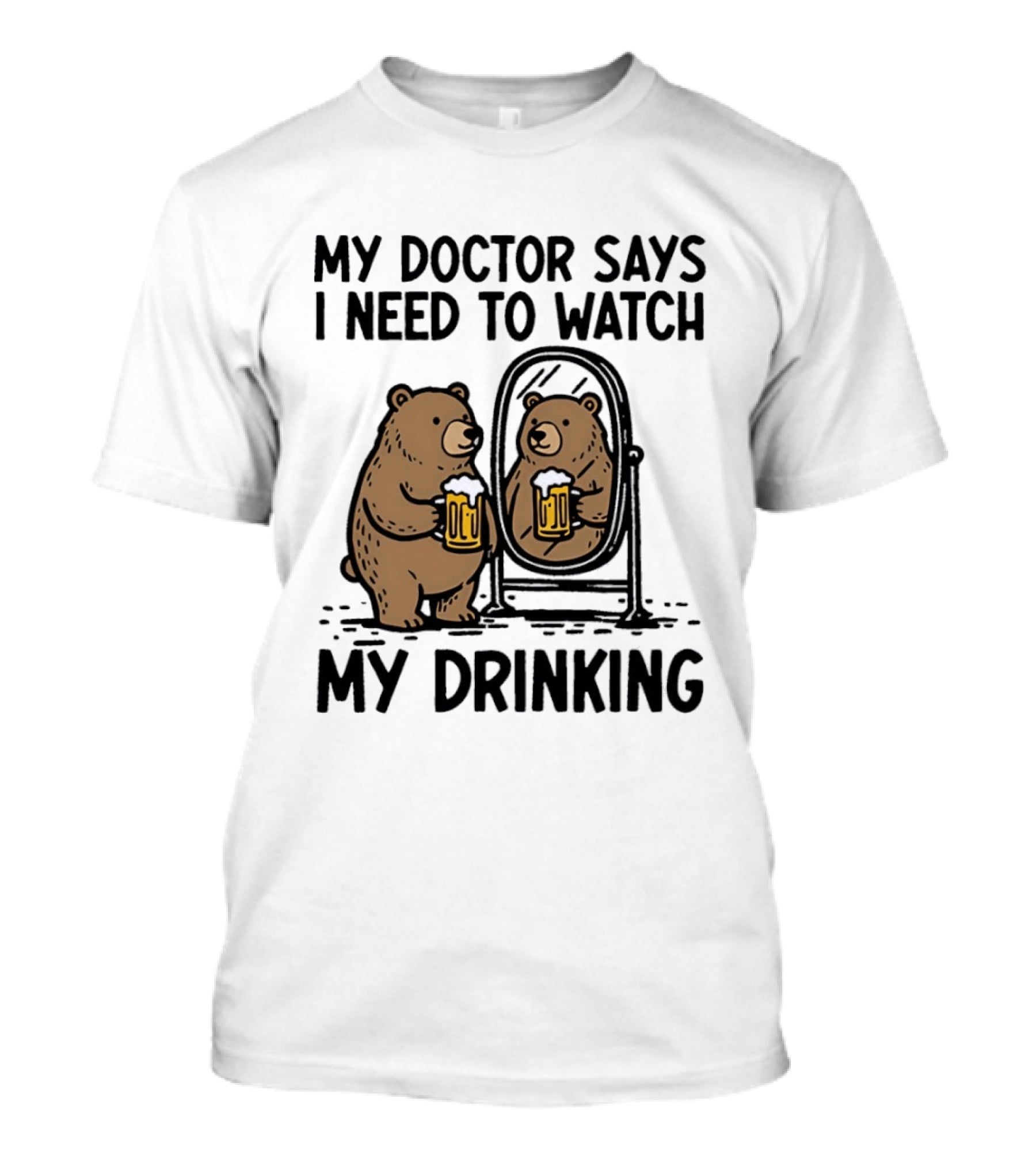 Bear Ing Drinking In Mirror With Beer T-Shirt
