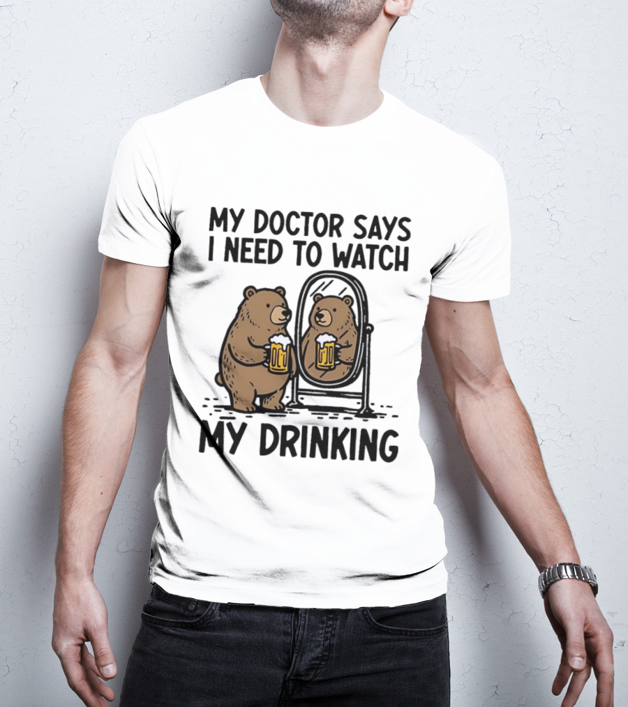 Bear Ing Drinking In Mirror With Beer T-Shirt