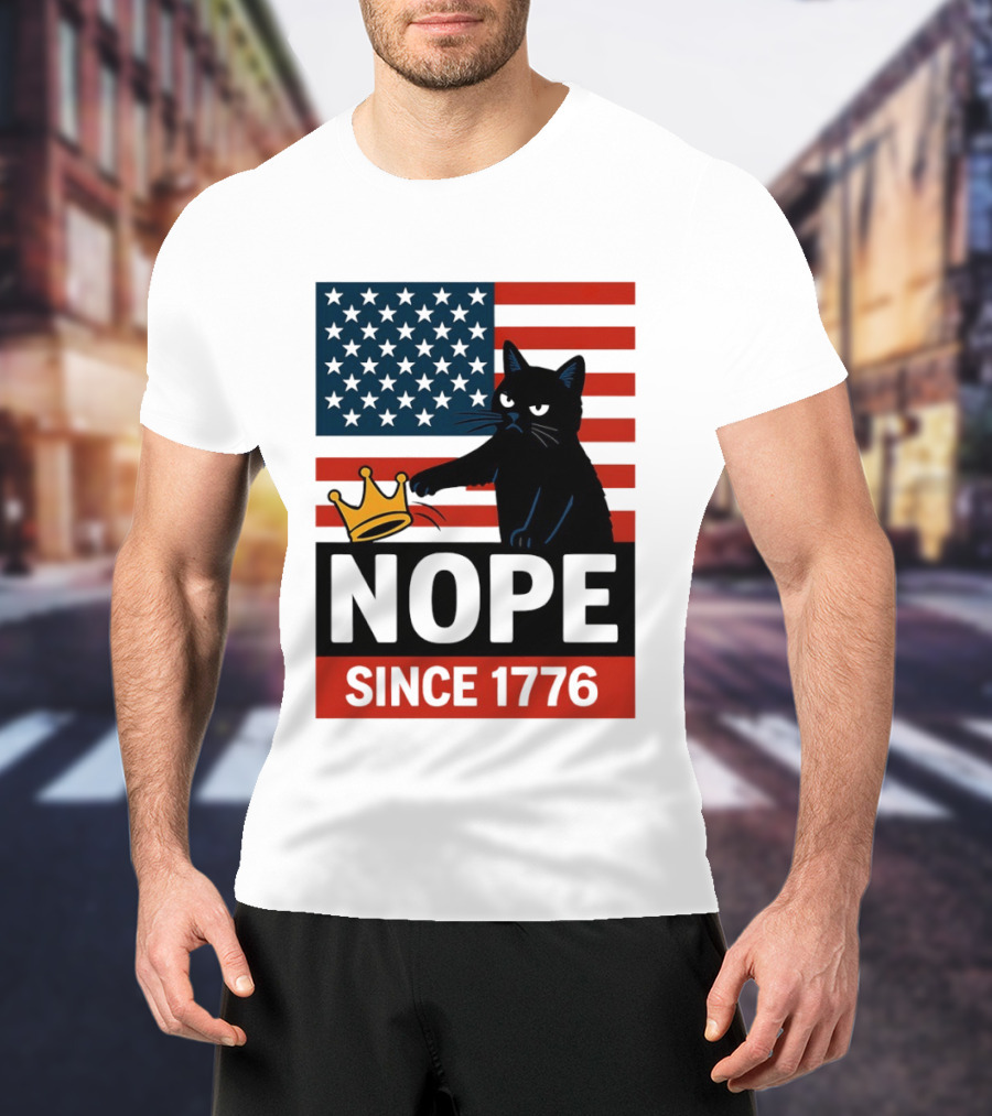 Nope Since 1776 Black Cat Anti MAGA Protest American Flag T-Shirt
