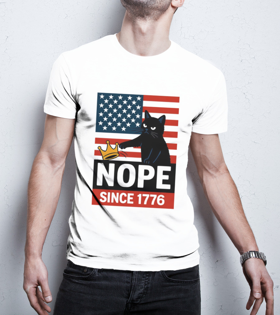 Nope Since 1776 Black Cat Anti MAGA Protest American Flag T-Shirt