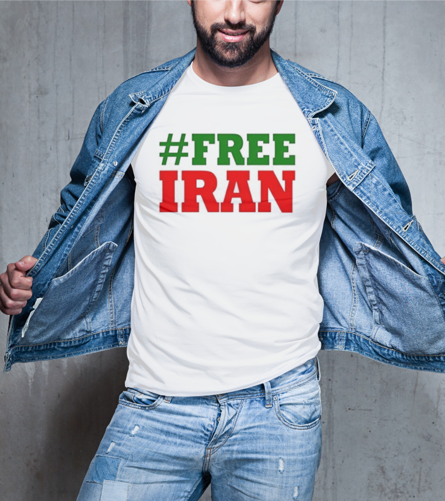 #FREE IRAN Green Red Text Bold Message T-Shirt