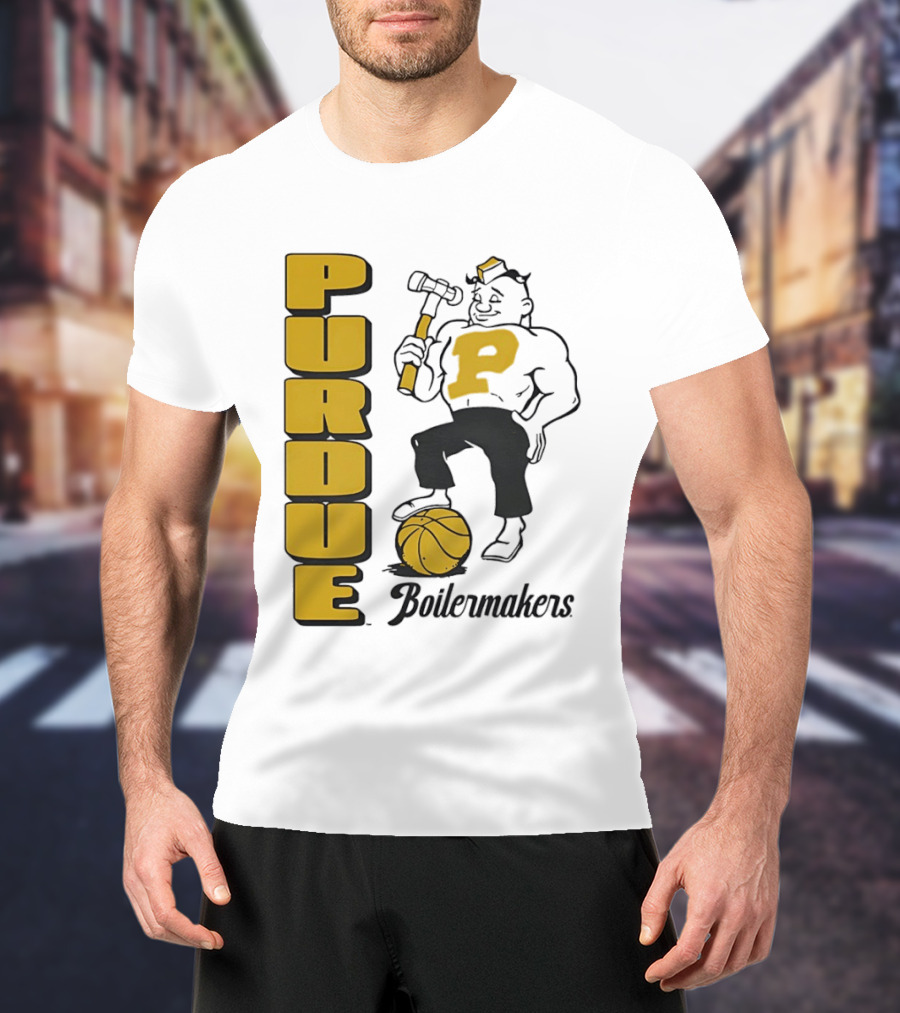 Purdue Boilermakers Basketball Hammer 1970s Retro Team T-Shirt