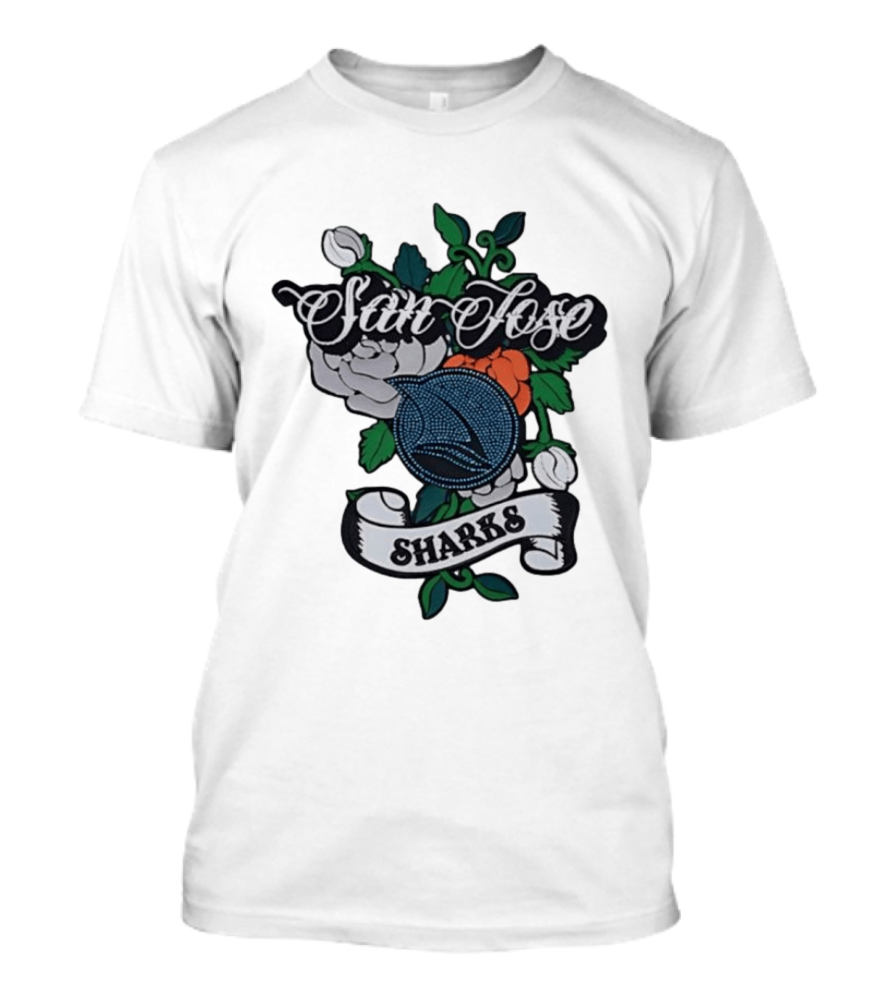 San Jose Sharks Floral Tattoo Style Team T-Shirt