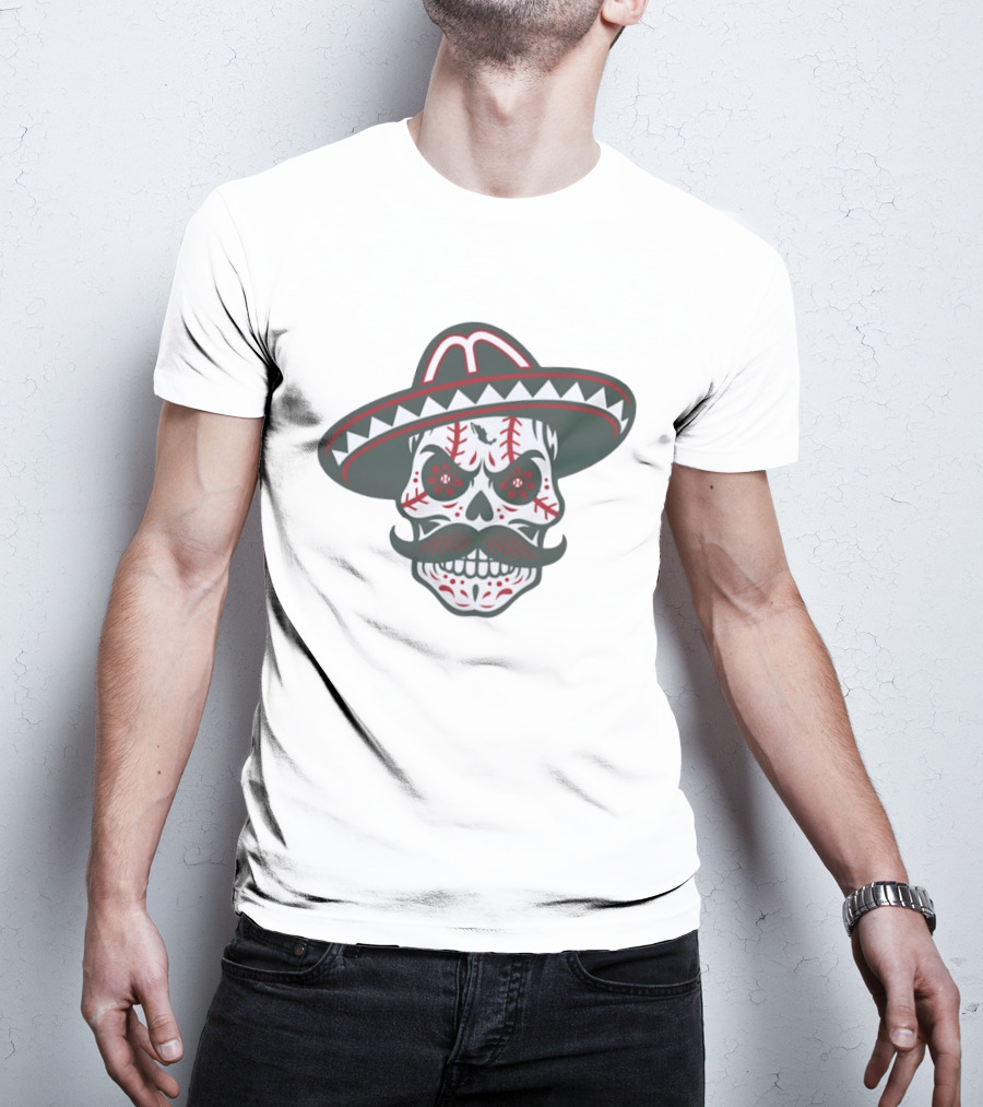 Skull Calaveras Mexico Sombrero Sugar Skull Baseball T-Shirt