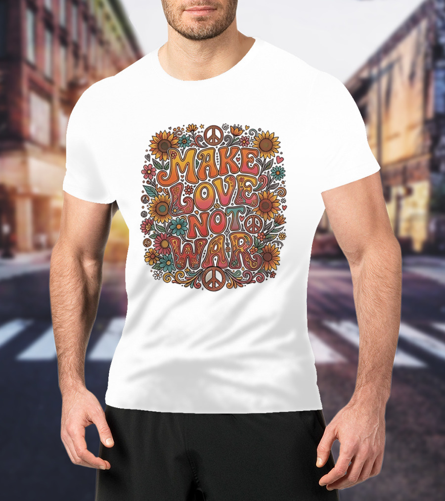 Make Love Not War Flower Power Peace Sunflower Harmony T-Shirt
