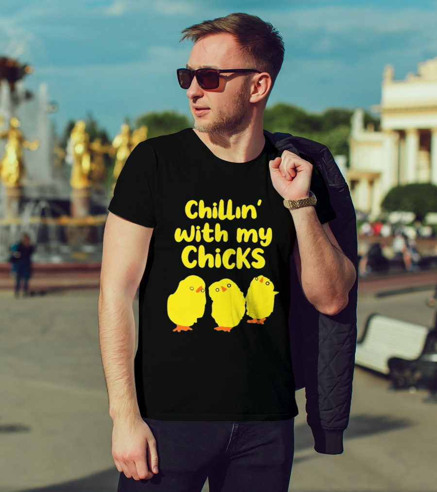 Chillin' With My Chicks Cute Yellow Cartoon Birds T-Shirt