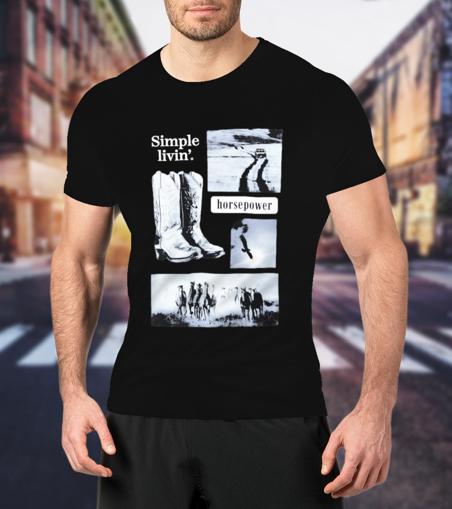 Country Roads Cowboy Boots Horsepower Rustic Horse Scene T-Shirt