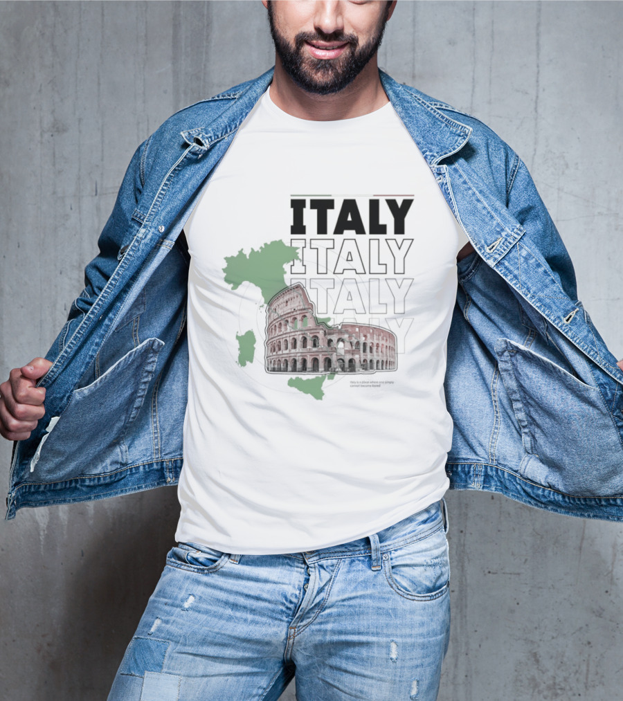 Italy Map And Colosseum Iconic Landmarks Text Heavy Exploration T-Shirt
