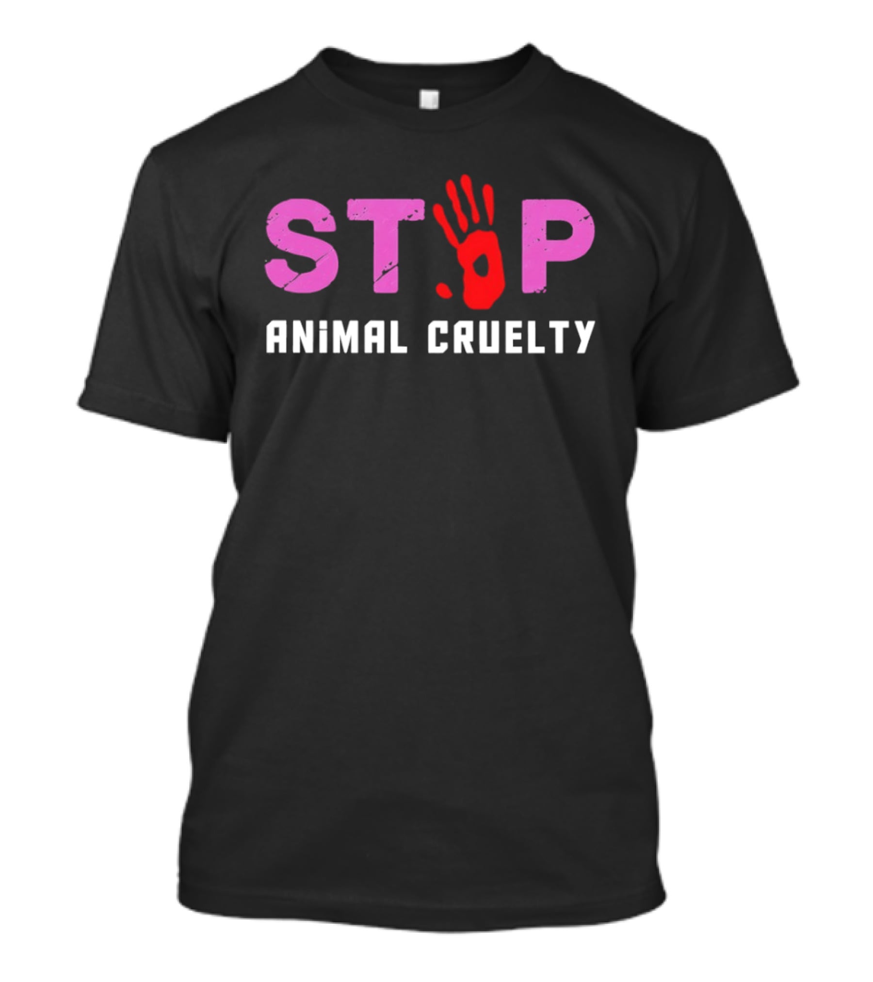 Stop Animal Cruelty Red Handprint Symbolic Message T-Shirt
