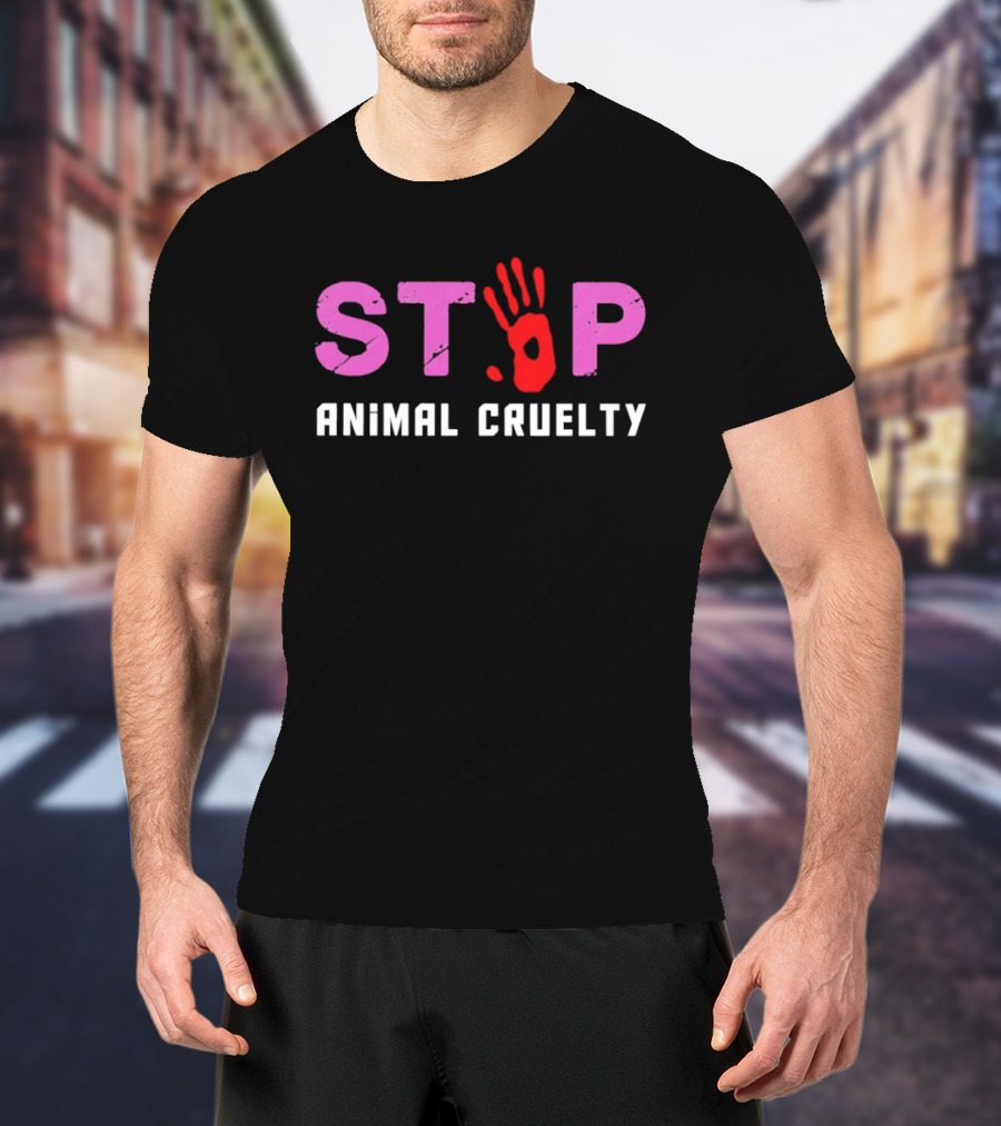 Stop Animal Cruelty Red Handprint Symbolic Message T-Shirt