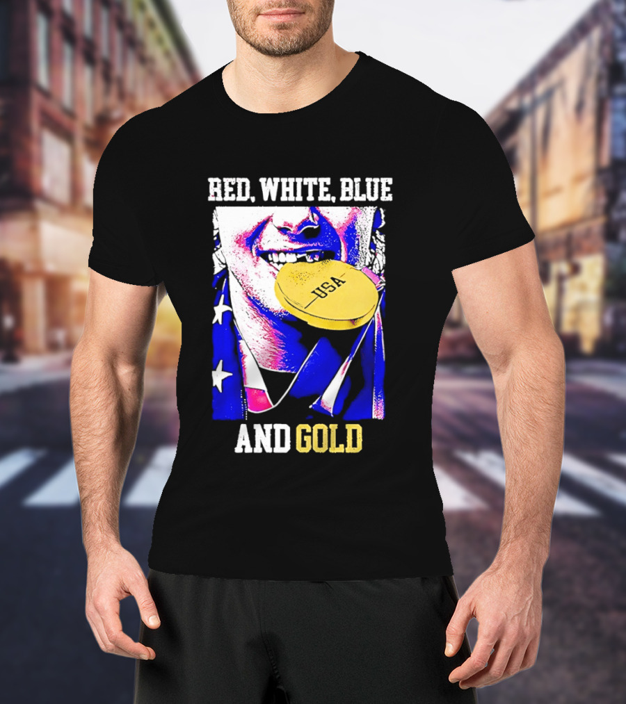 Red White Blue And Gold USA Hockey 2026 Winter Olympics Jack Hughes T-Shirt