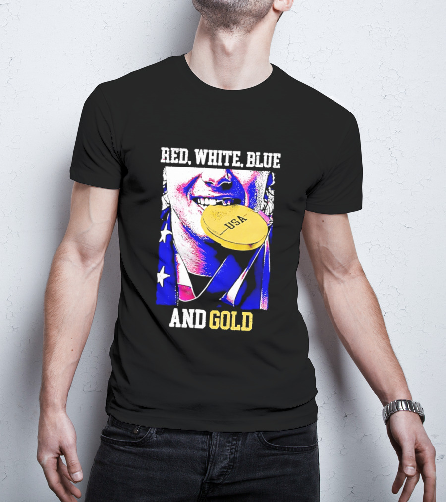 Red White Blue And Gold USA Hockey 2026 Winter Olympics Jack Hughes T-Shirt