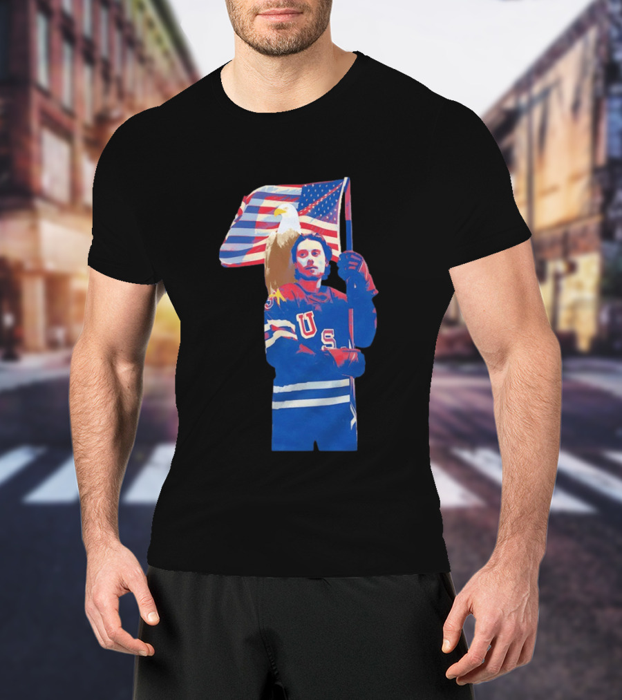 USA Hockey Jack Hughes American Flag Bald Eagle T-Shirt