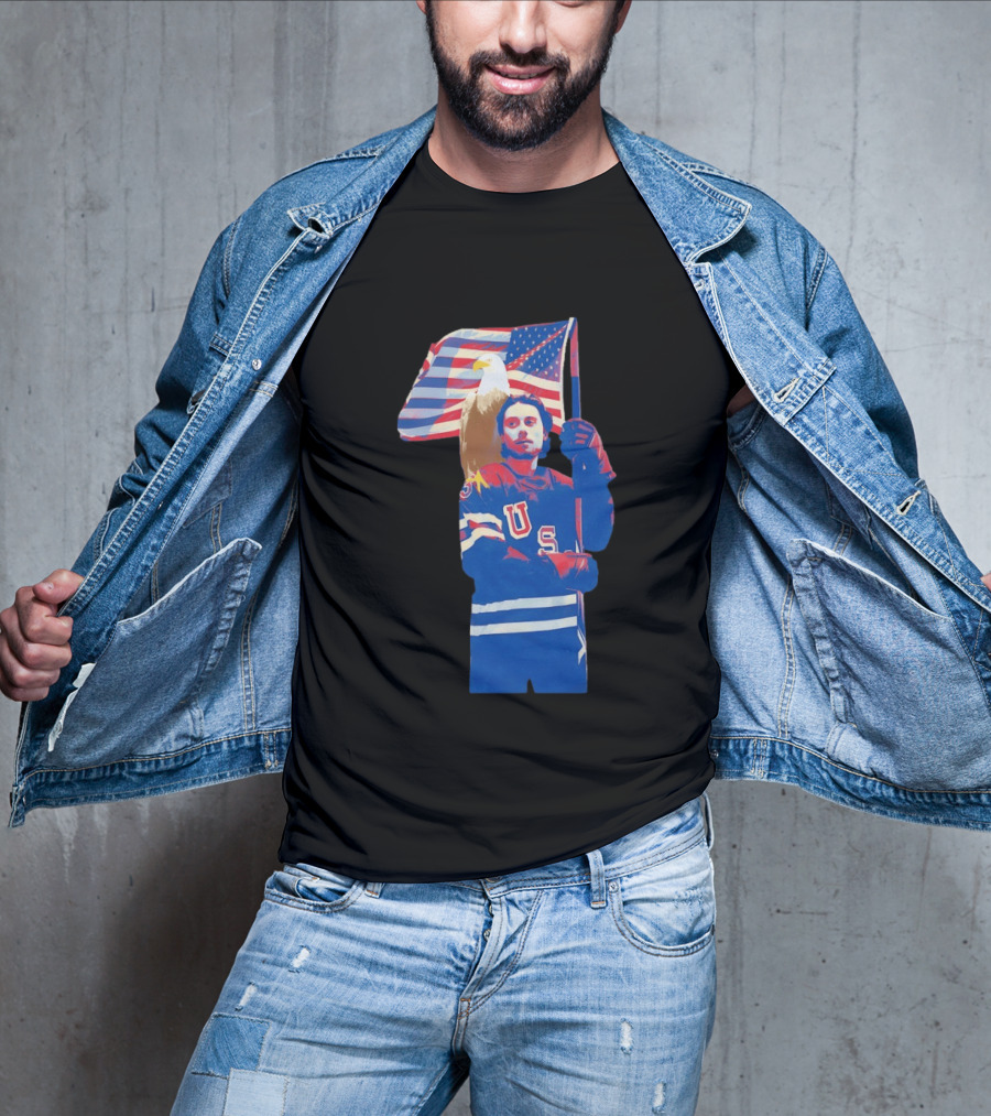 USA Hockey Jack Hughes American Flag Bald Eagle T-Shirt