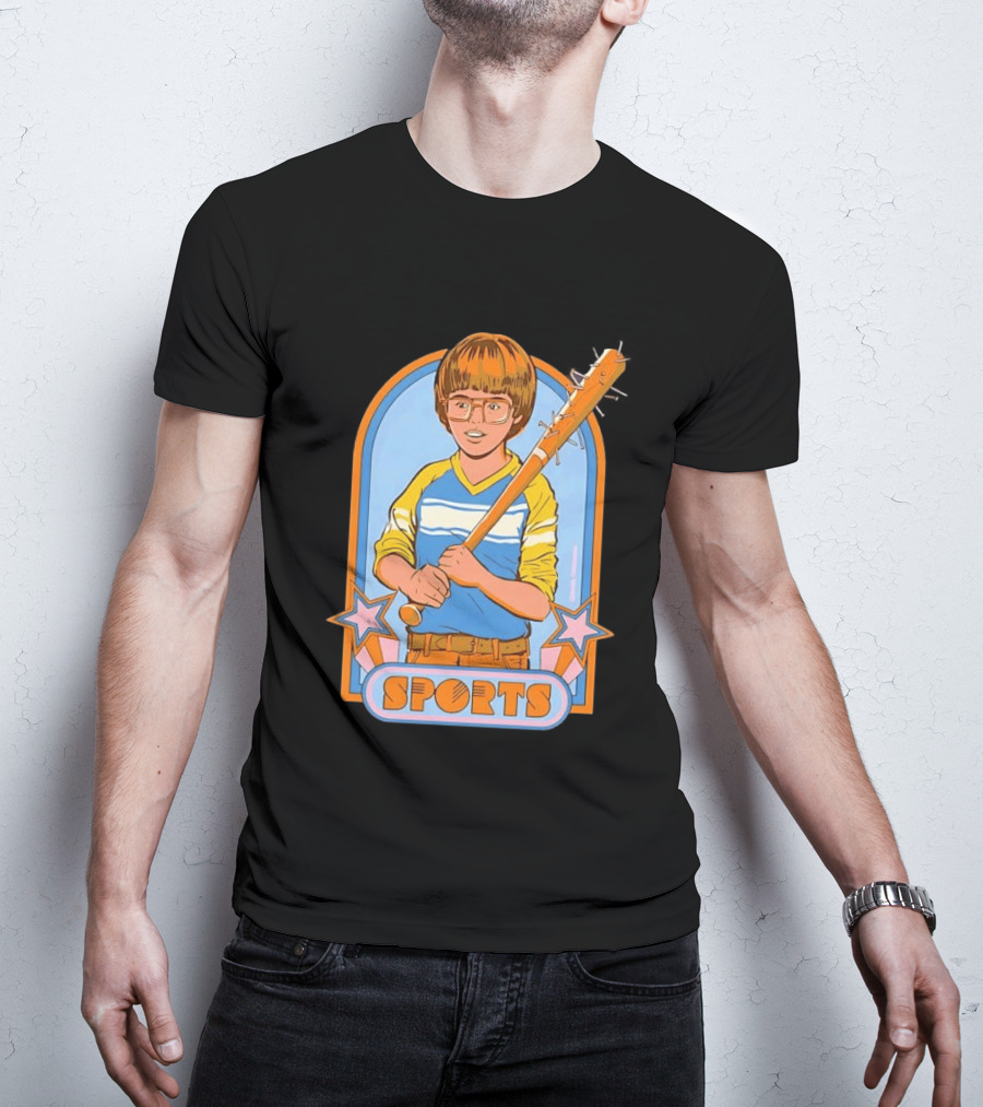 Steven Rhodes Retro Sports Baseball Bat Boy With Glasses T-Shirt