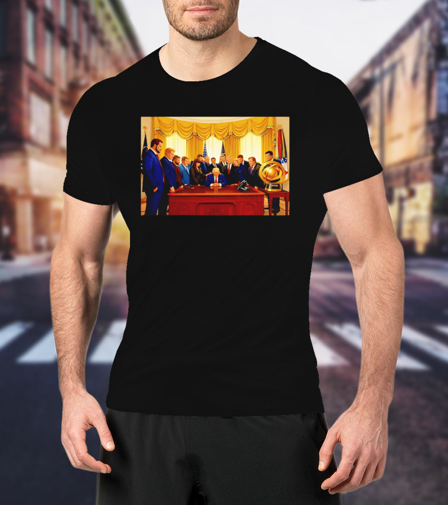 Oval Office Prayer Gathering Trump Anime Style Amid Iran Tensions T-Shirt