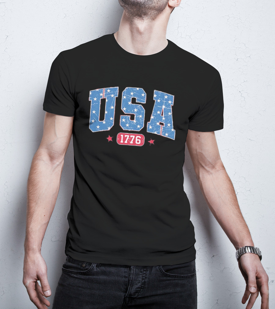 USA 1776 Star Pattern Vintage Style Patriotic Celebration T-Shirt